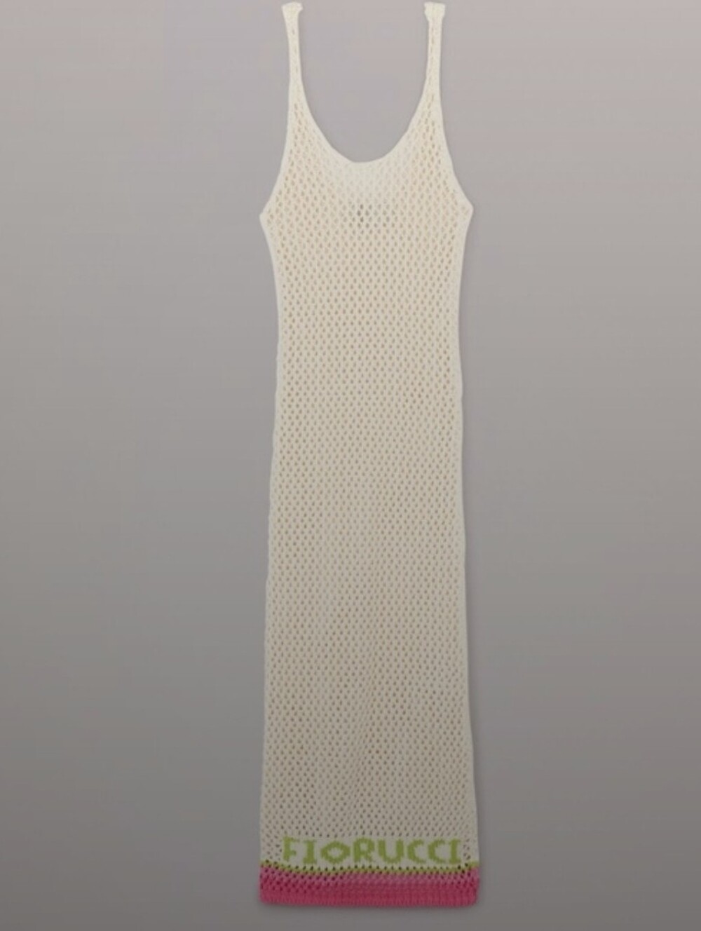 NWT RARE FIORUCCI Limited Edition Cream Crochet Logo Maxi Tank Dress Sz. Small